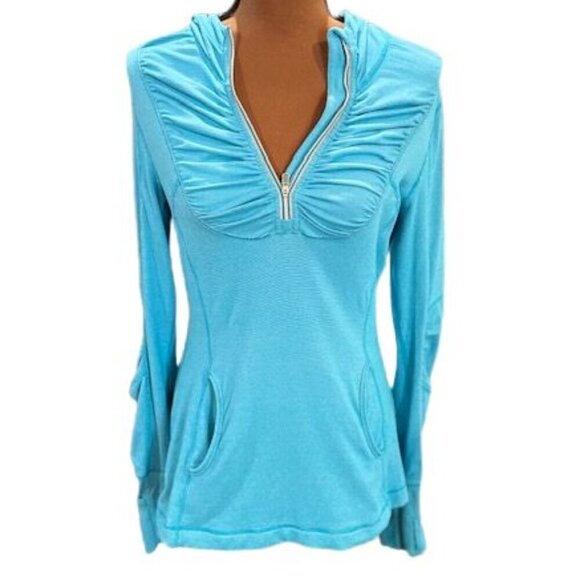 Lululemon Ruched Pullover Hoodie with Kangaroo Pocket and 1-Zip Pocket in Blue - Picture 1 of 8